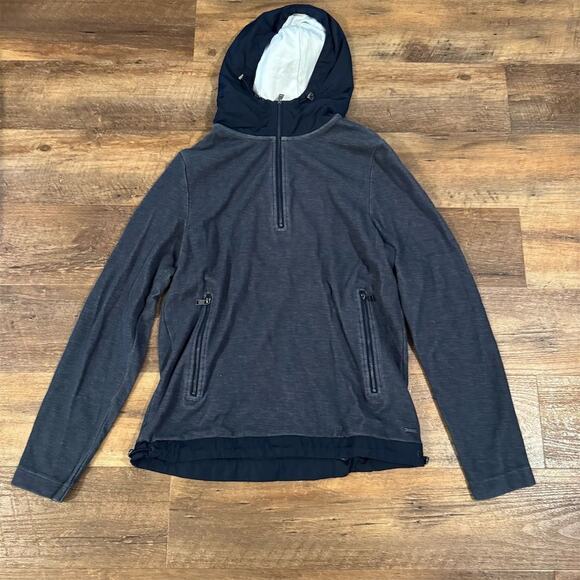 BOSS Hugo Boss Blue Hoodie Pullover L Zipper Pockets Outdoors Gorpcore Soft - Picture 1 of 13